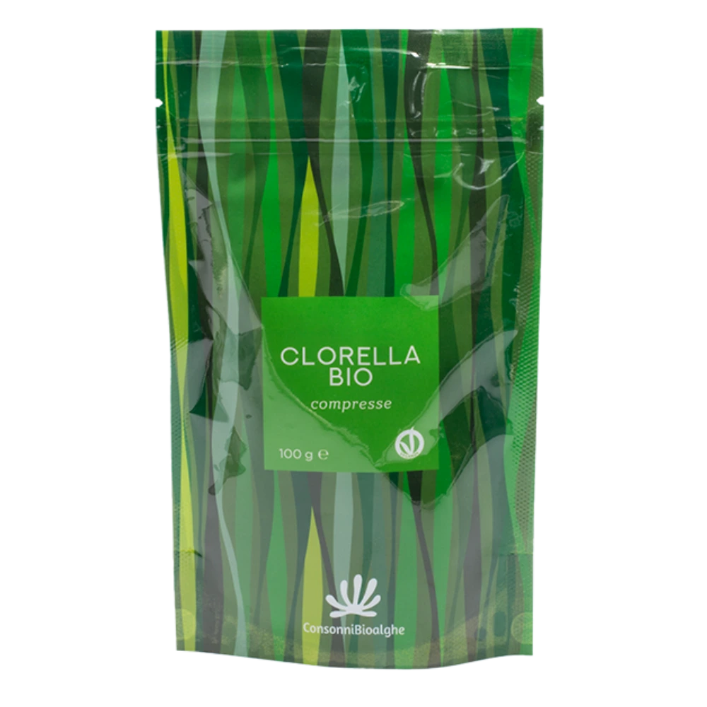 Clorella Bio compresse in confezione verde, prodotto a base di clorella, immagine di integratore detox. come usare la clorella detox nel contesto.